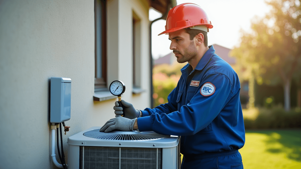 Technicien installant une pompe a chaleur
